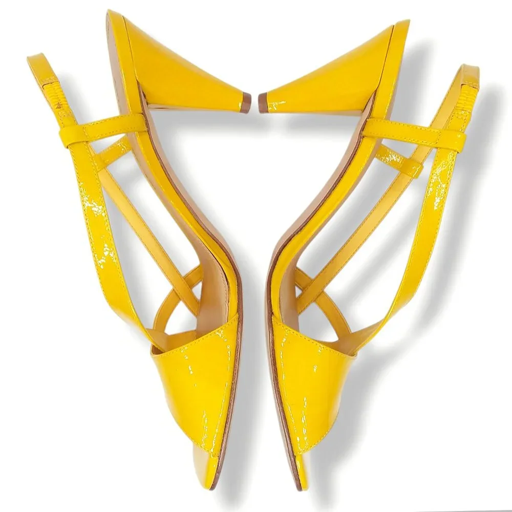 Antonio Melani Kaitlyn Slingback Heels Size 8 Yellow Patent Leather Retro Pinup - Picture 8 of 12